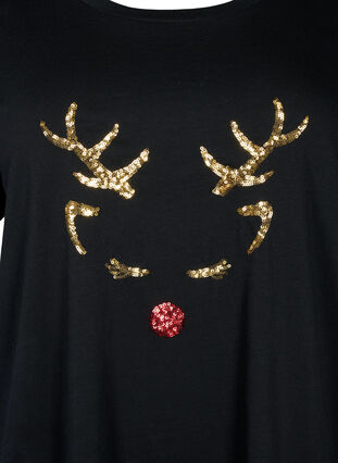 Weihnachts-T-Shirt mit Pailletten - Schwarz - Gr. 42-60 - Zizzi