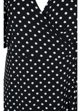 Bedrucktes Wickelkleid mit kurzen Ärmeln, Black Dot, Packshot image number 2
