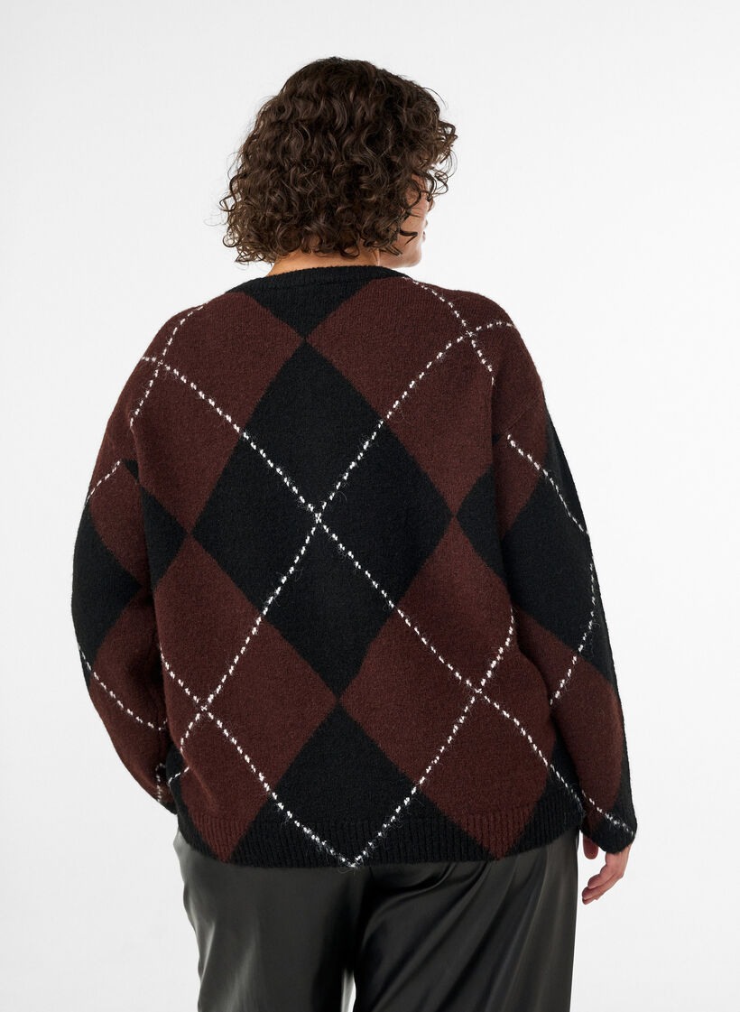 Strickjacke mit Argyle-Muster, Schwarz, Model image number 2