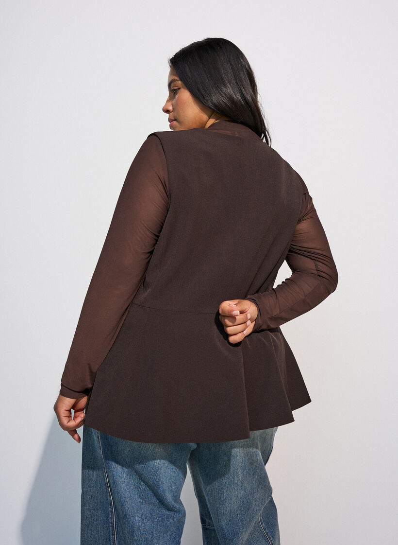 Enganliegende Mesh-Bluse mit langen &Auml;rmeln, Braun, Model image number 2