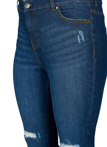 Super schlanke Amy Jeans mit Zerstörung und hoher Taille, Dark blue, Packshot image number 2