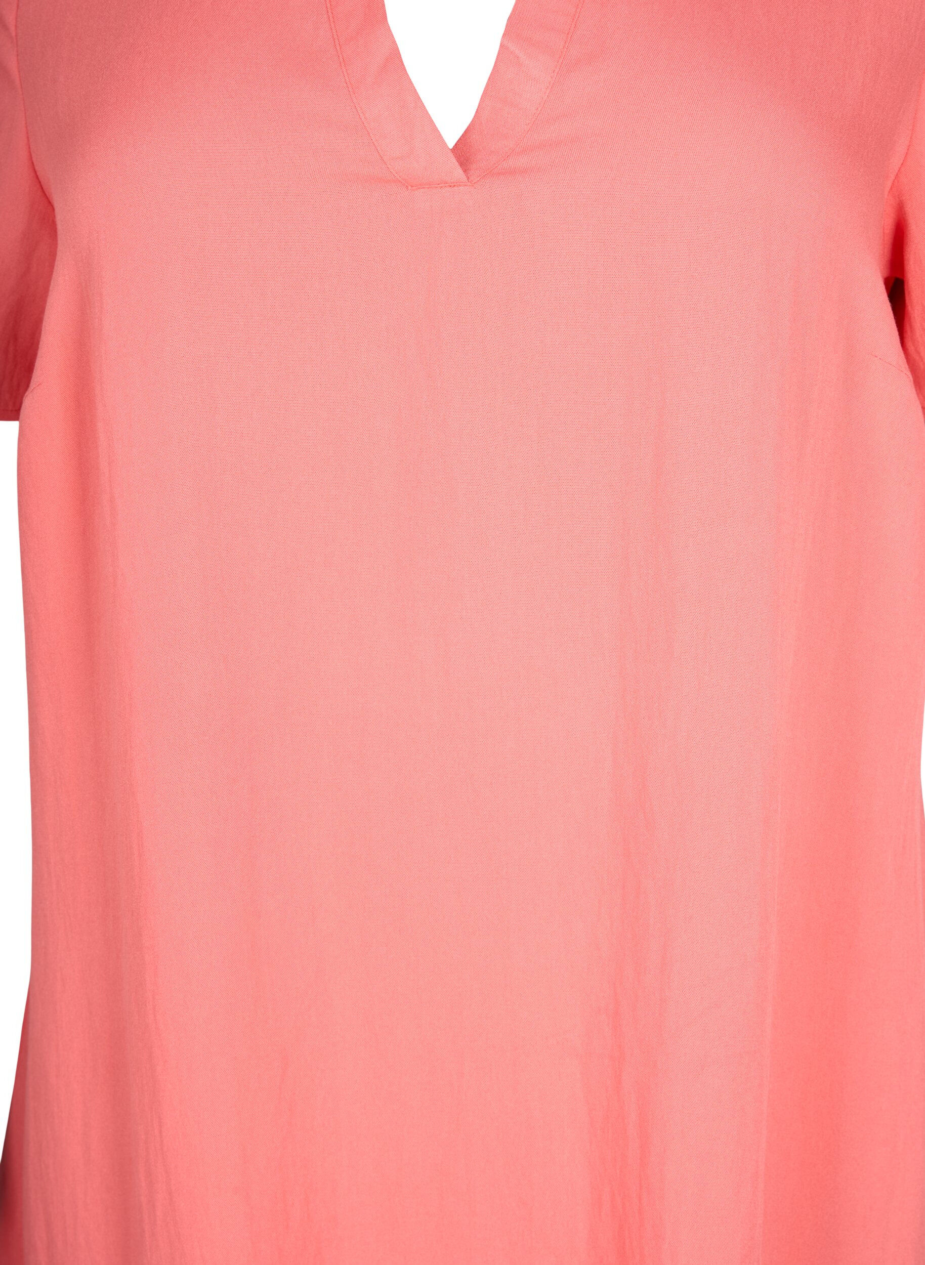 Zizzi Kurz&auml;rmeliges Viskosekleid mit V-Ausschnitt, Orange, Packshot image number 2