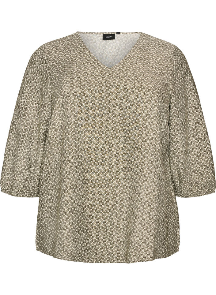 Gemusterte Bluse aus Viskose mit 3/4-&Auml;rmeln, Gr&uuml;n, Packshot image number 0