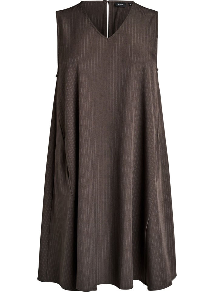 &Auml;rmelloses A-Linien-Kleid mit Nadelstreifen, Braun, Packshot image number 0