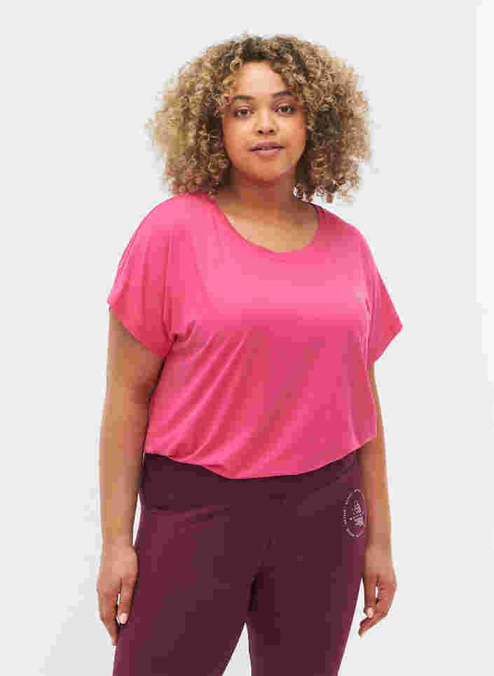 Einfarbiges Trainings-T-Shirt, Fuchsia Purple, Model