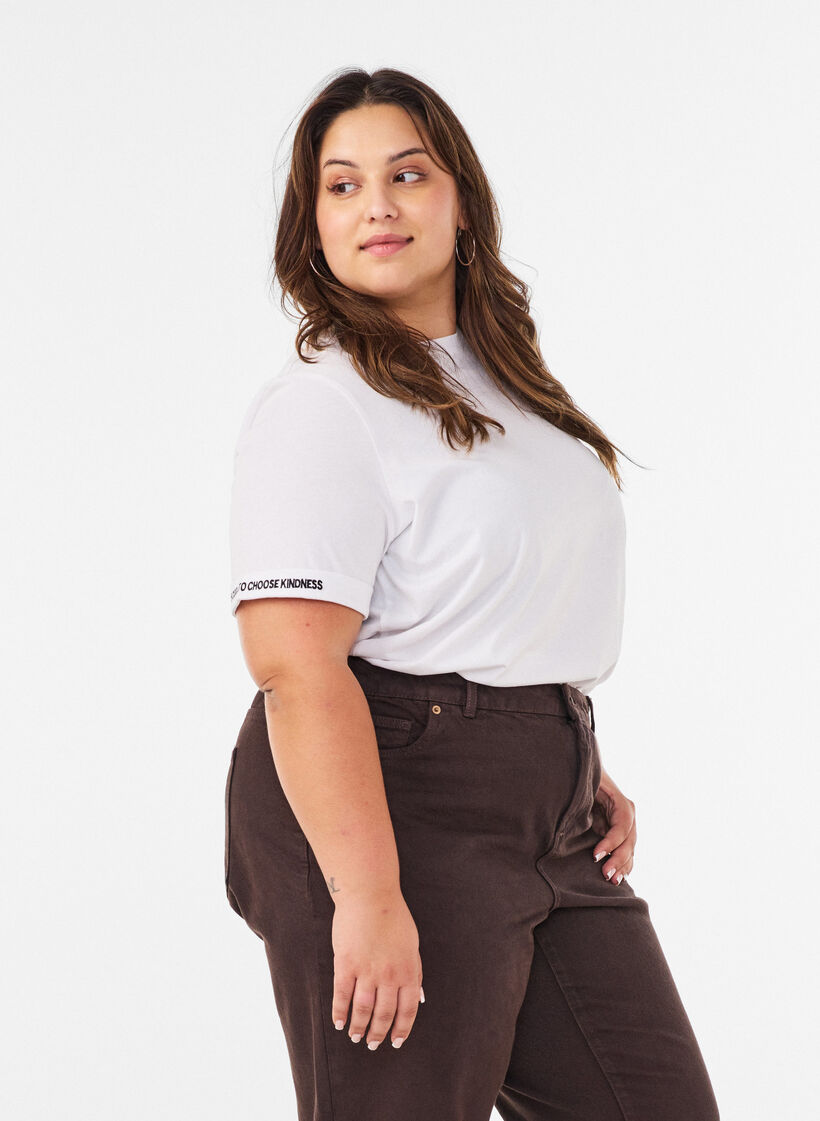T-Shirt aus Baumwolle mit aufgesticktem Text, Wei&szlig;, Model image number 0
