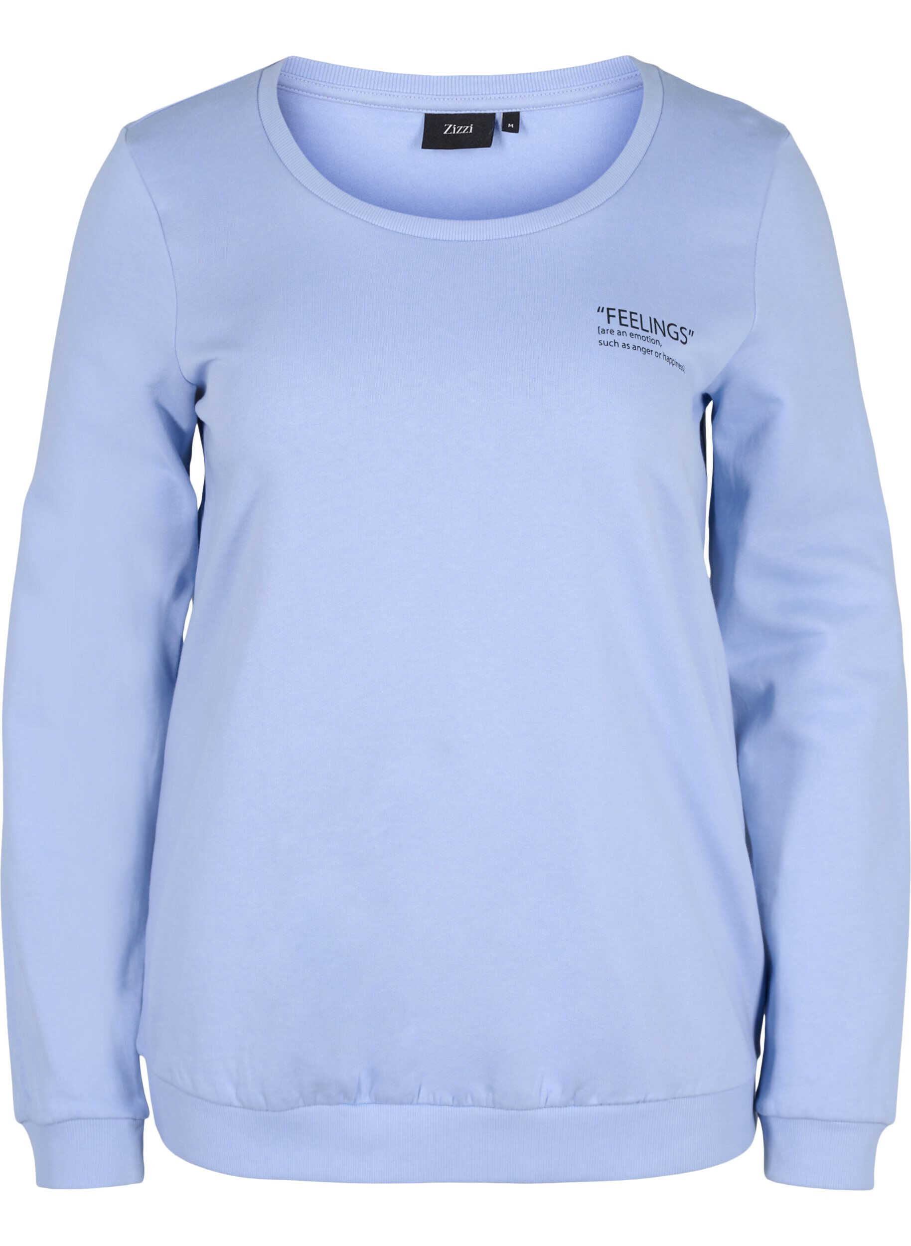 Zizzi Baumwollsweatshirt mit Textaufdruck, Blue Heron, Packshot image number 0