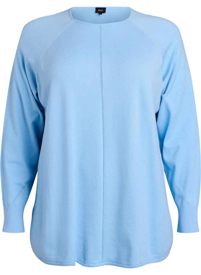 Strickbluse mit Rundhalsausschnitt und Strickmuster, Blau, Packshot image number 0