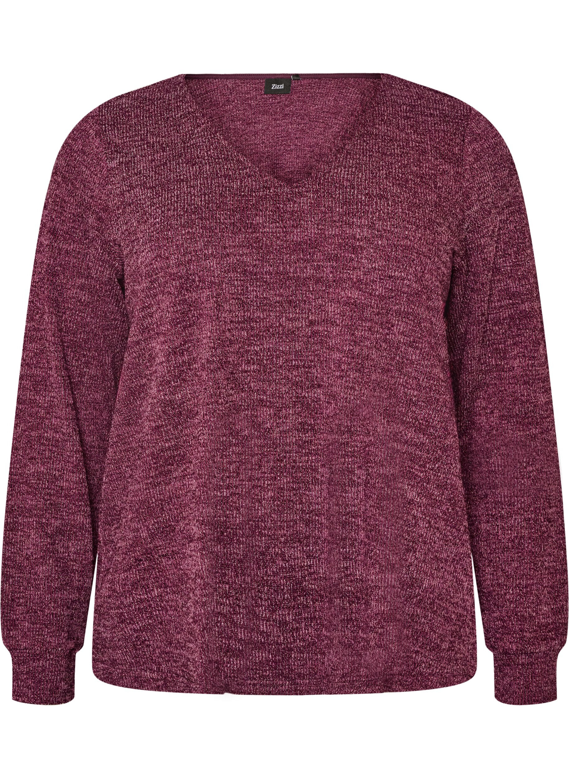 ZizziBluse aus Jersey mit V-Ausschnitt und langen &Auml;rmeln, Dunkles Bordeaux, Packshot image number 0