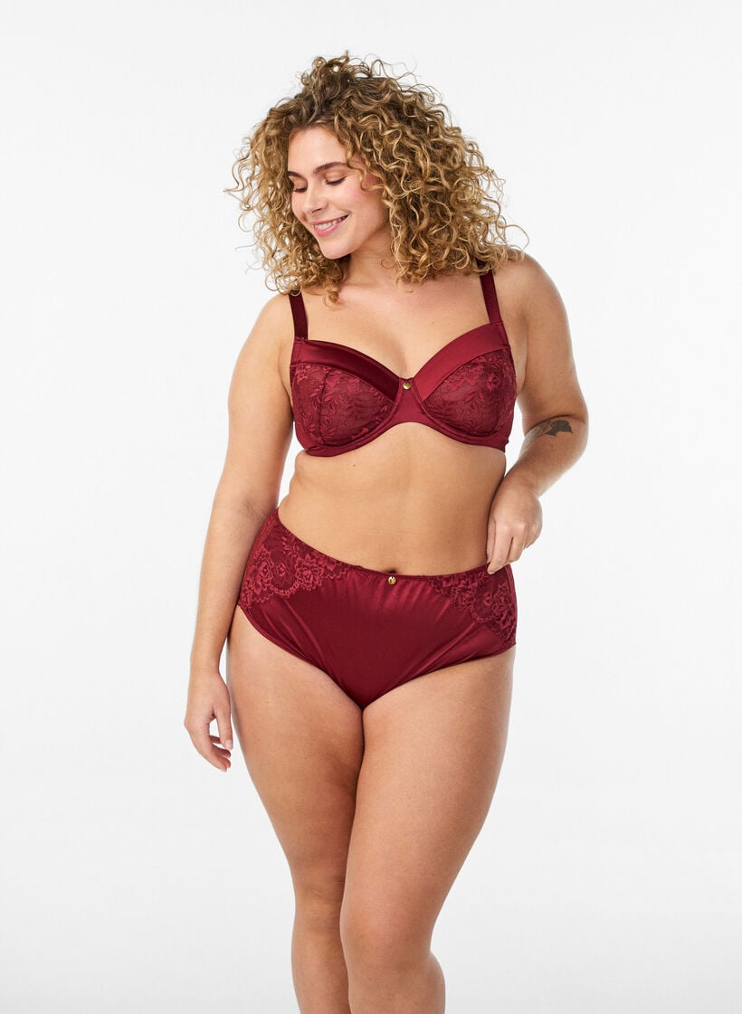 Slip mit Spitze und einem Schleifendetail hinten, Dunkles Bordeaux, Model image number 1