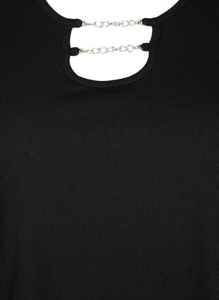 Gerippte Bluse mit Kettendetail, Black, Packshot image number 2