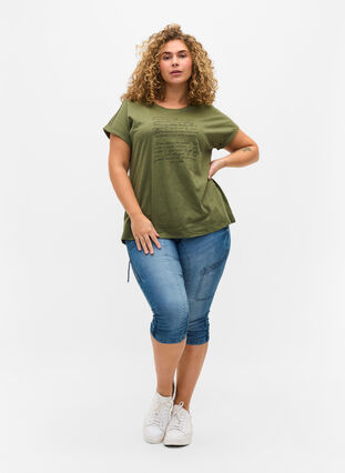 T-Shirt mit Aufdruck in Bio-Baumwolle, Four Leaf CloverText, Model image number 2