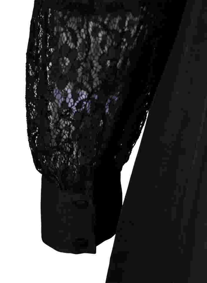Langes Kleid mit Spitzendetails, Black, Packshot image number 3