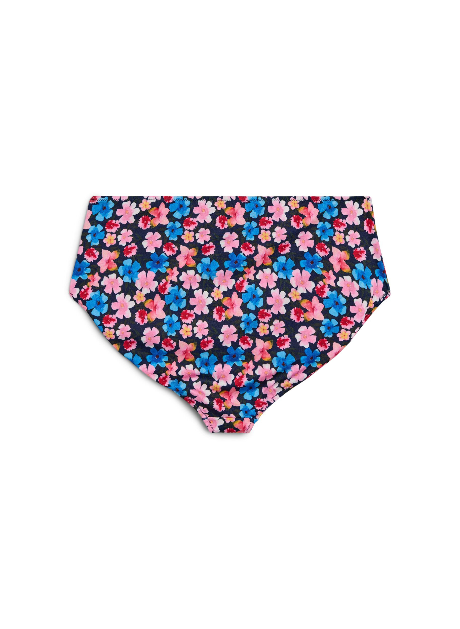 Zizzi Hoch taillierte Bikinihose mit floralem Muster, Rot, Packshot image number 1