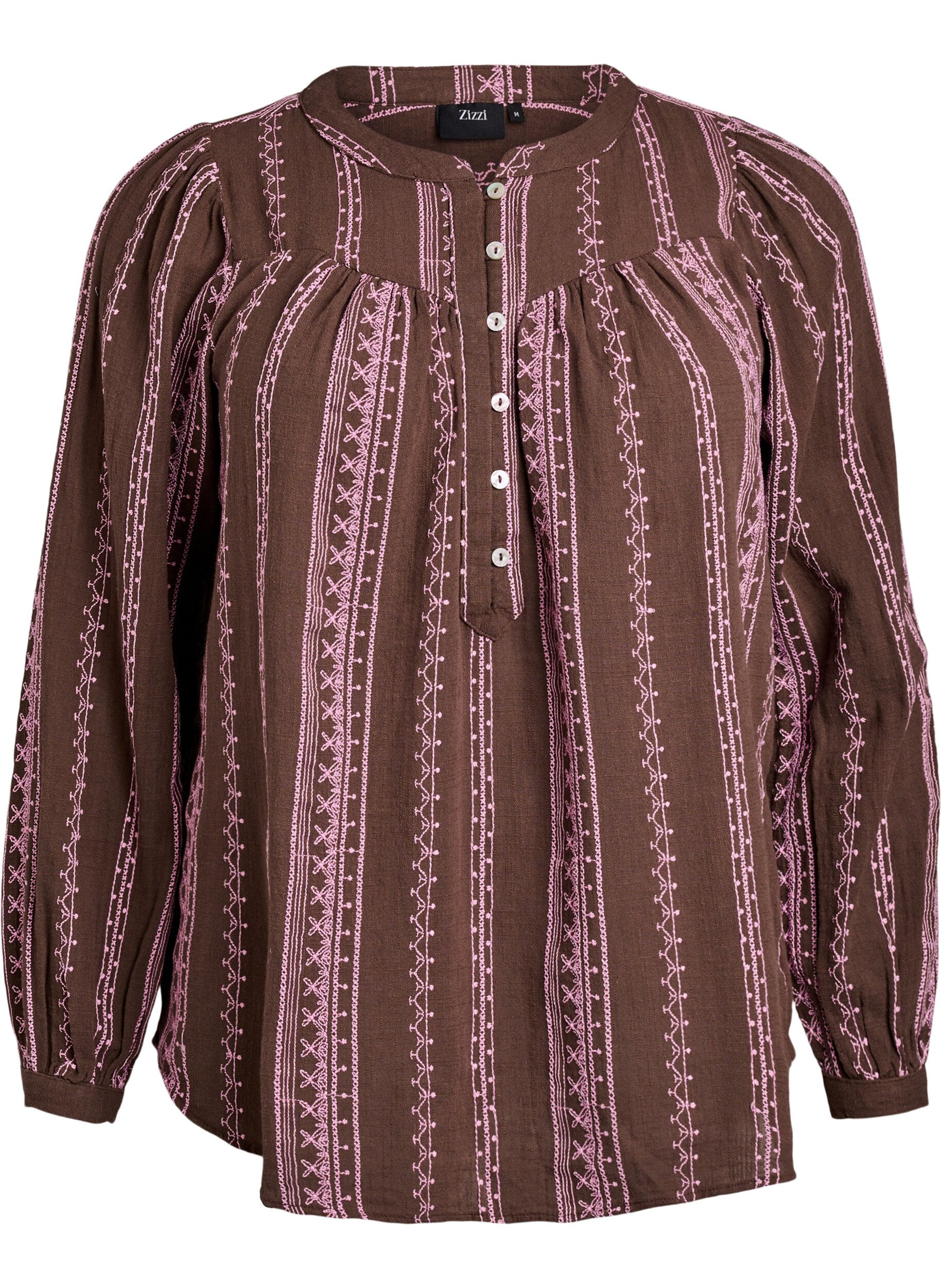 Zizzi Bluse mit aufgesticktem Muster, Braun, Packshot image number 0