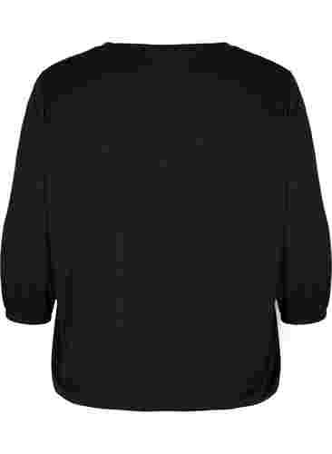 Einfarbige Bluse mit 3/4-Ärmel, Black, Packshot image number 1