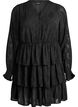 Kurzes Kleid mit R&uuml;schen und Strukturmuster, Schwarz, Packshot image number 0