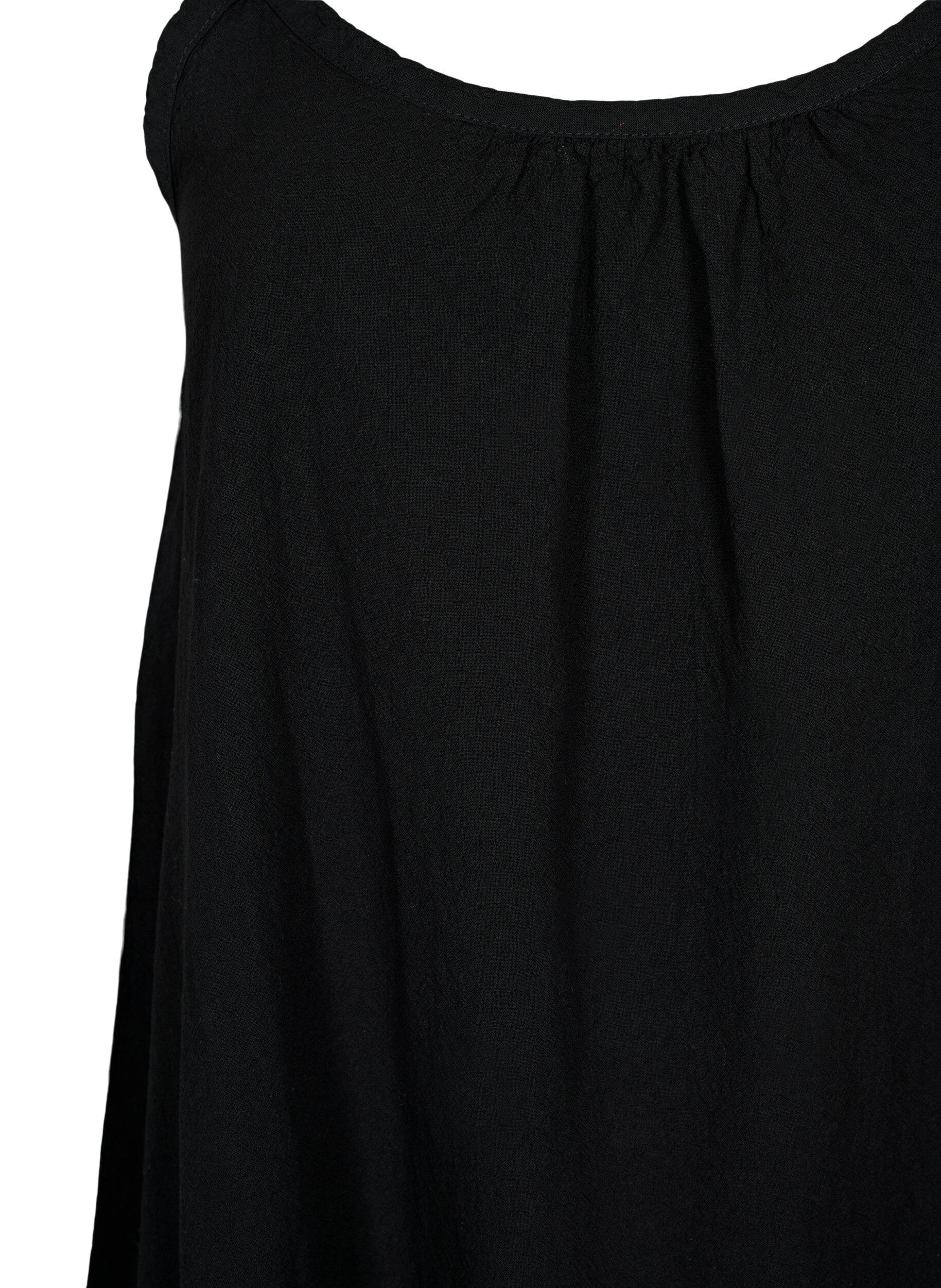 Zizzi Baumwollkleid mit d&uuml;nnen Tr&auml;gern und A-Linie, Black, Packshot image number 2