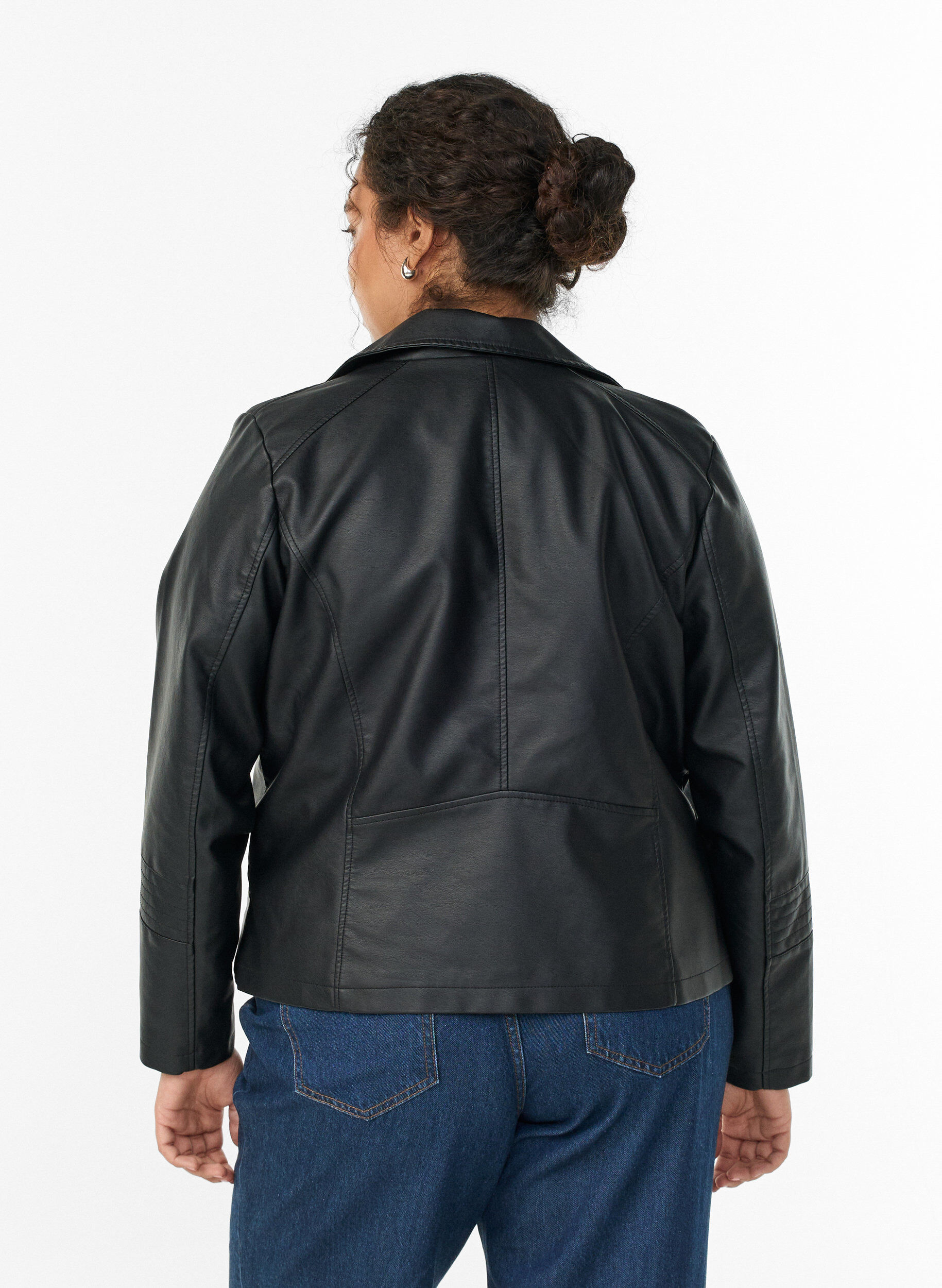 ZizziImitierte Leder Biker Jacke, Schwarz, Model image number 2