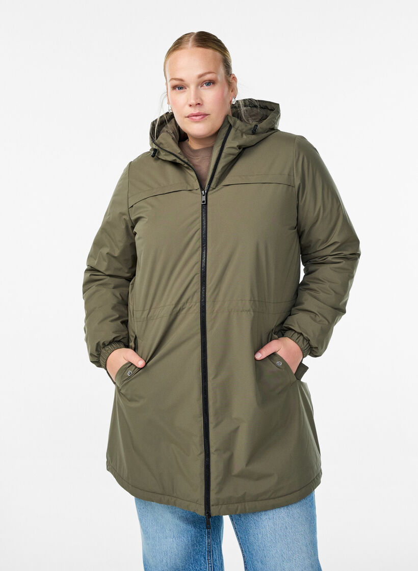 Leichter gepolsterter Parka mit Kapuze, Grün, Model image number 0