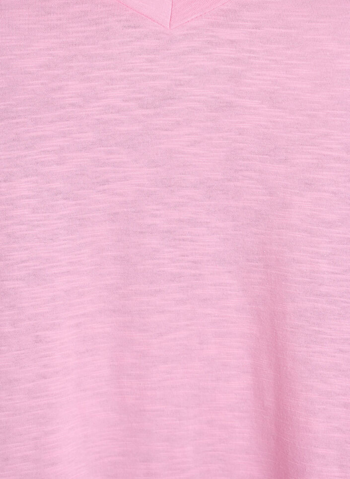 Kurz&auml;rmeliges Basic T-Shirt mit V-Ausschnitt, Pink, Packshot image number 2