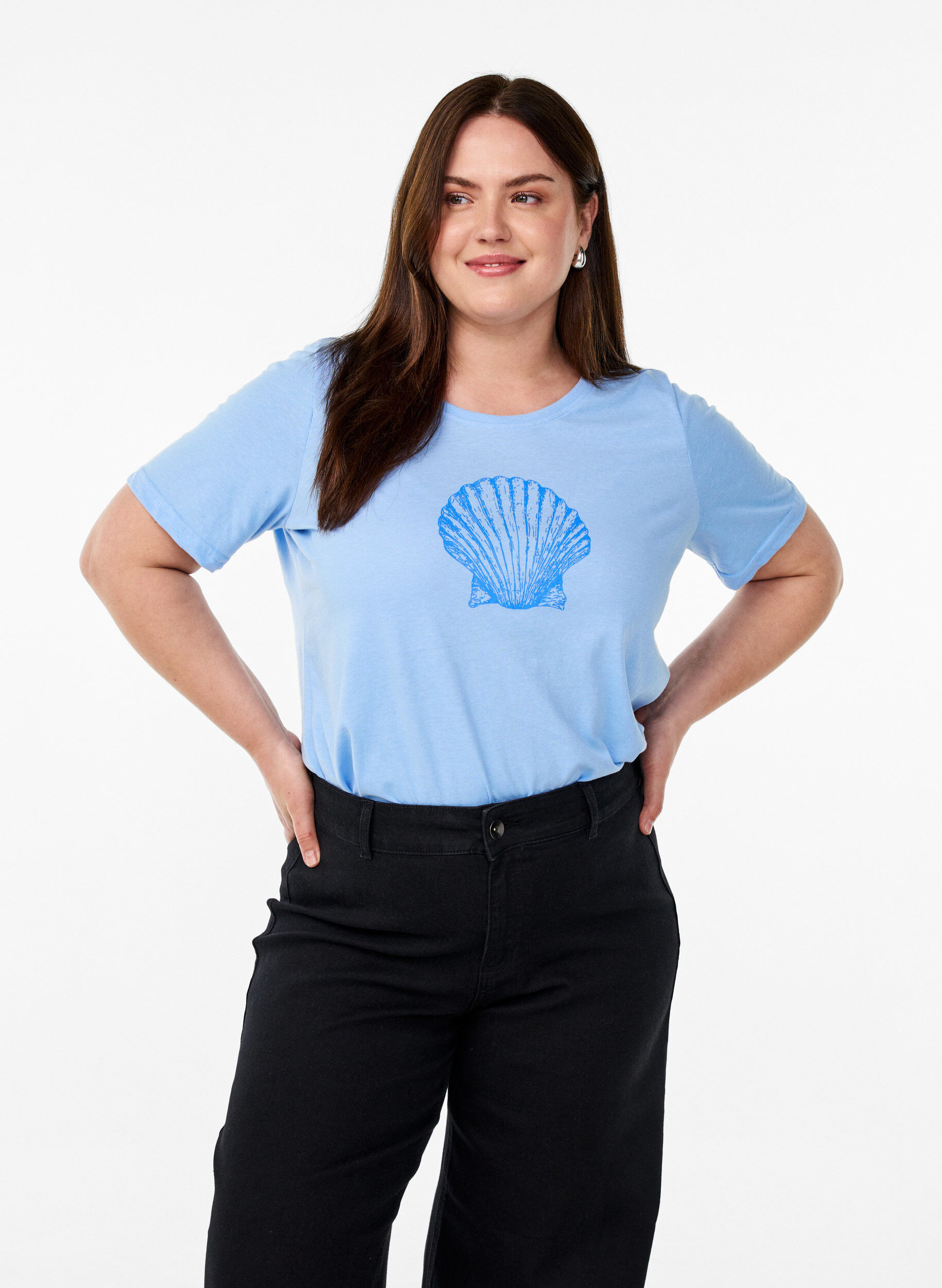 Zizzi FLASH - T-Shirt mit Print, Blau, Model image number 0