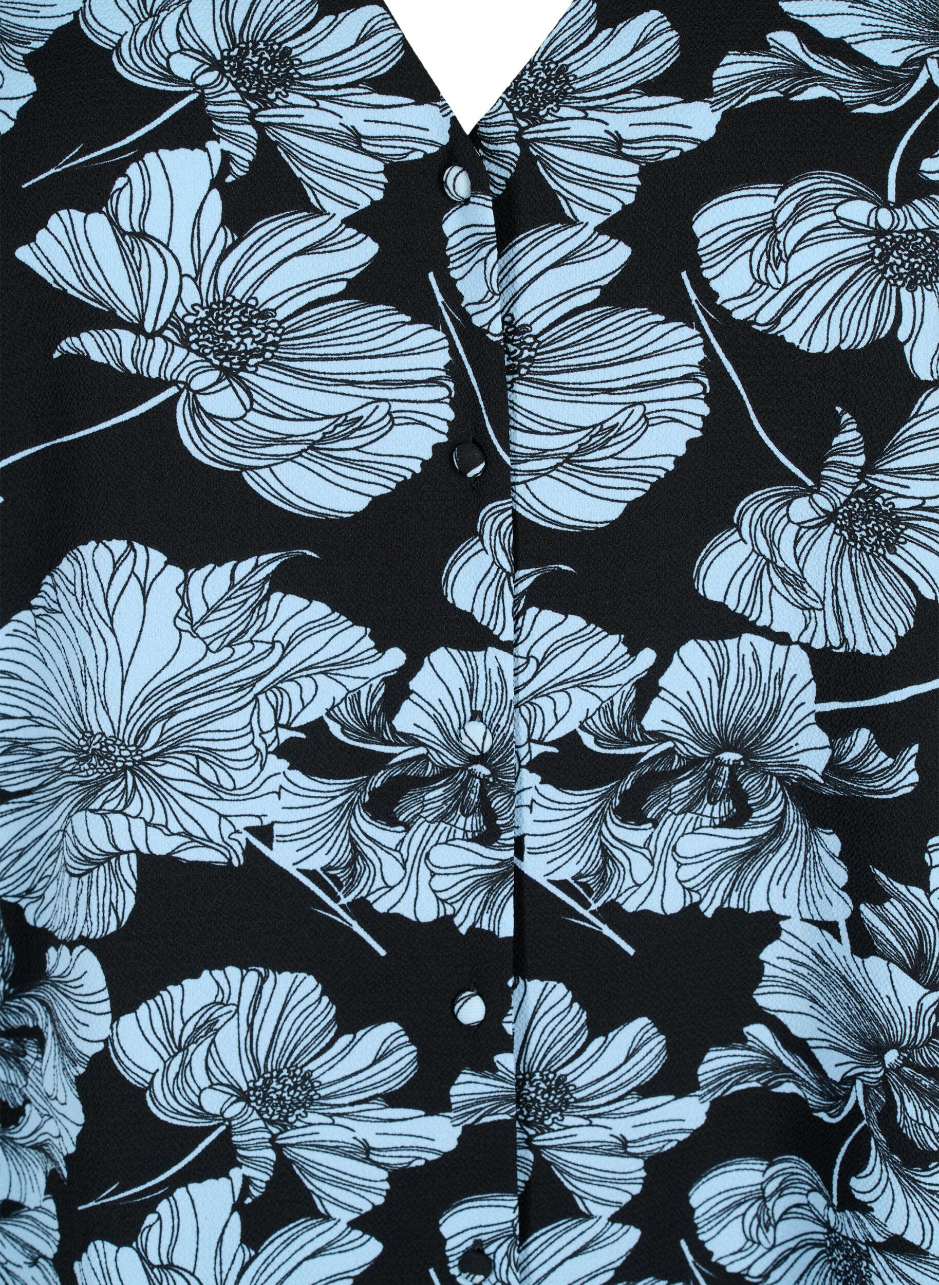 Zizzi  Hemdbluse mit V-Ausschnitt und Aufdruck, Black B. Flower AOP, Packshot image number 2