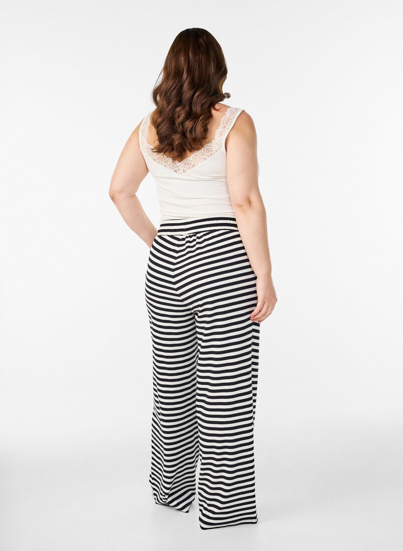 Gestreifte Schlafanzughose mit hoher Taille und weiten Beinen, Schwarz, Model image number 1