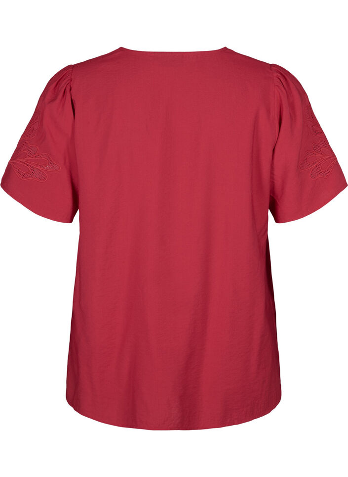  Kurzarm-Bluse aus Viskose mit Stickerei, Rot, Packshot image number 1