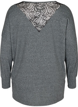 Melierte Bluse mit Spitze am Rücken, Dark Grey Melange, Packshot image number 1