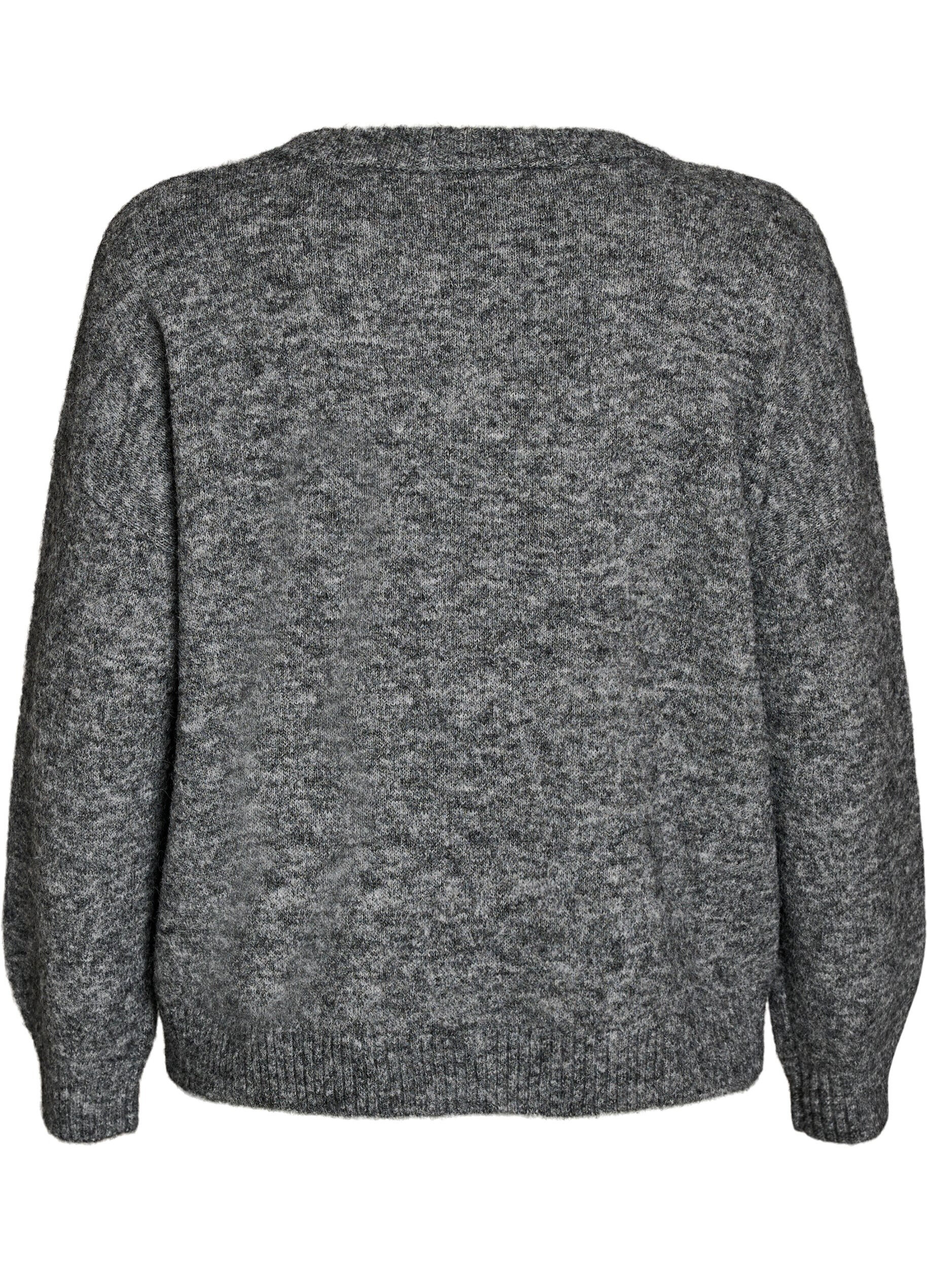 ZizziPullover mit Blumenapplikation, Grau, Packshot image number 1