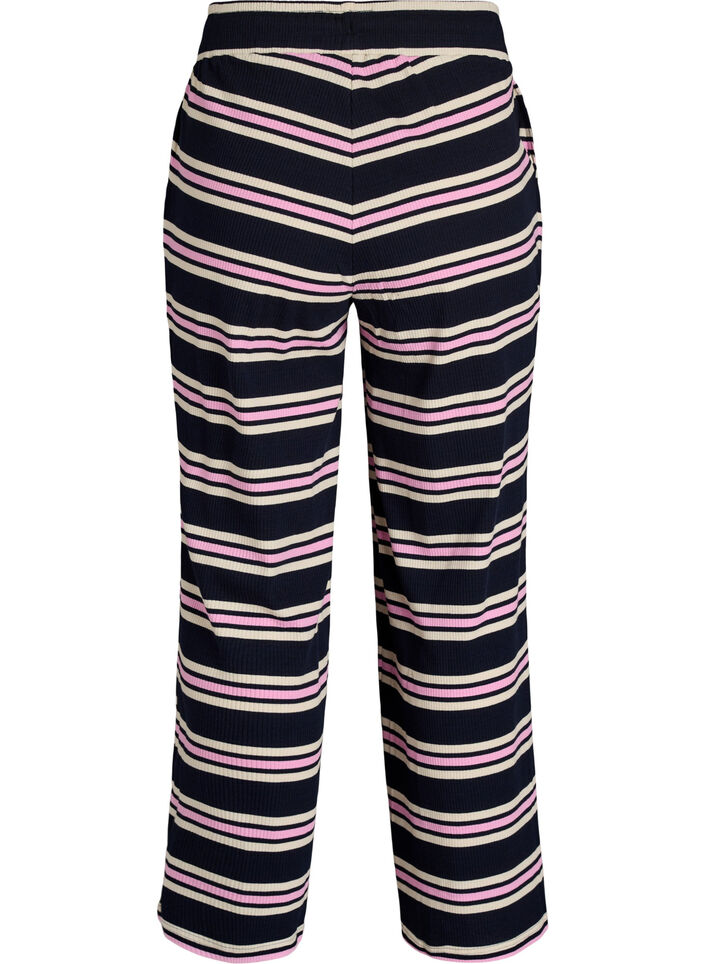 Gestreifte Pyjamahose mit weitem Bein, Blau, Packshot image number 1