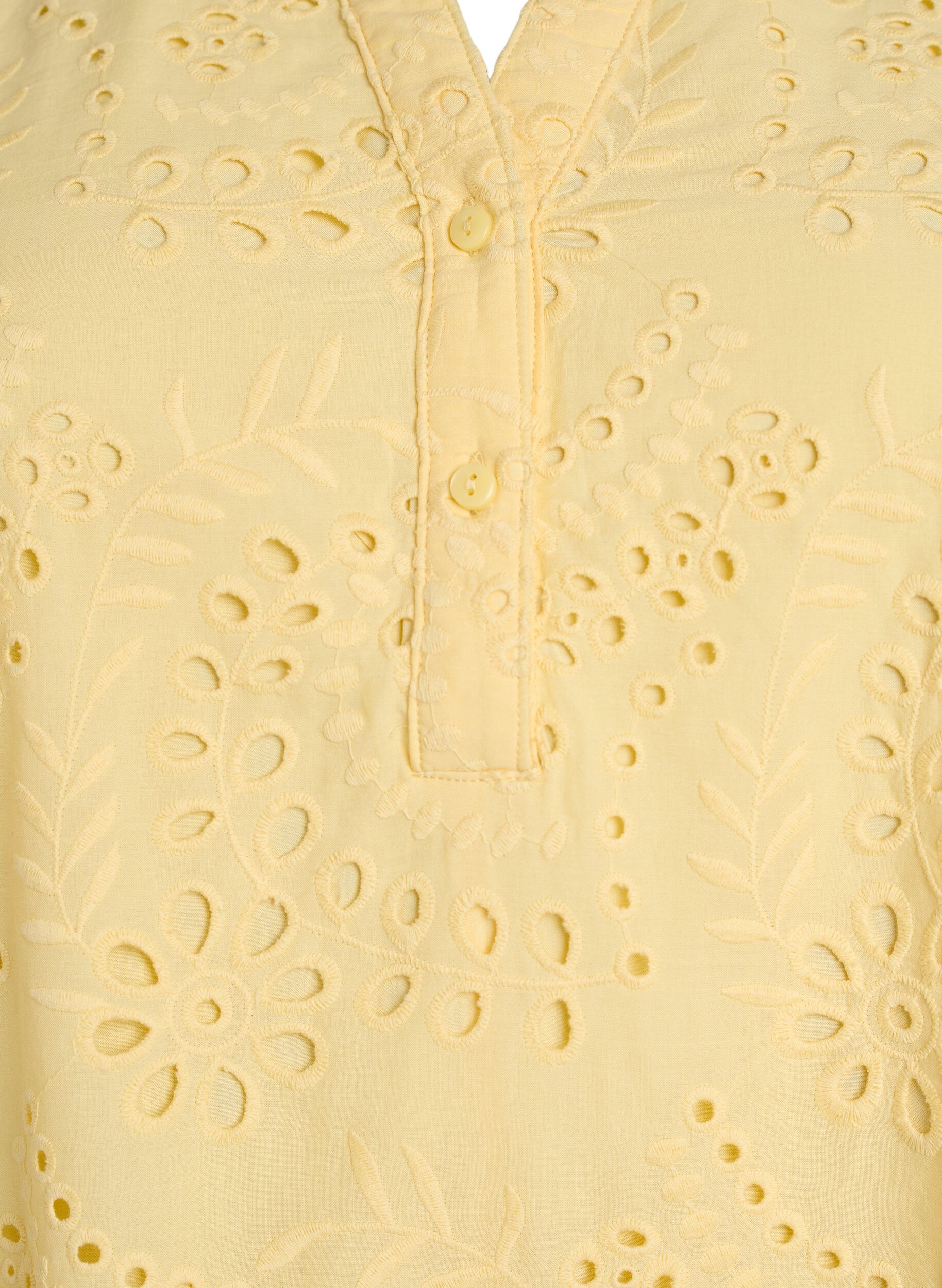 Zizzi Kleid aus Broderie Anglaise mit R&uuml;schen&auml;rmeln, Gelb, Packshot image number 2