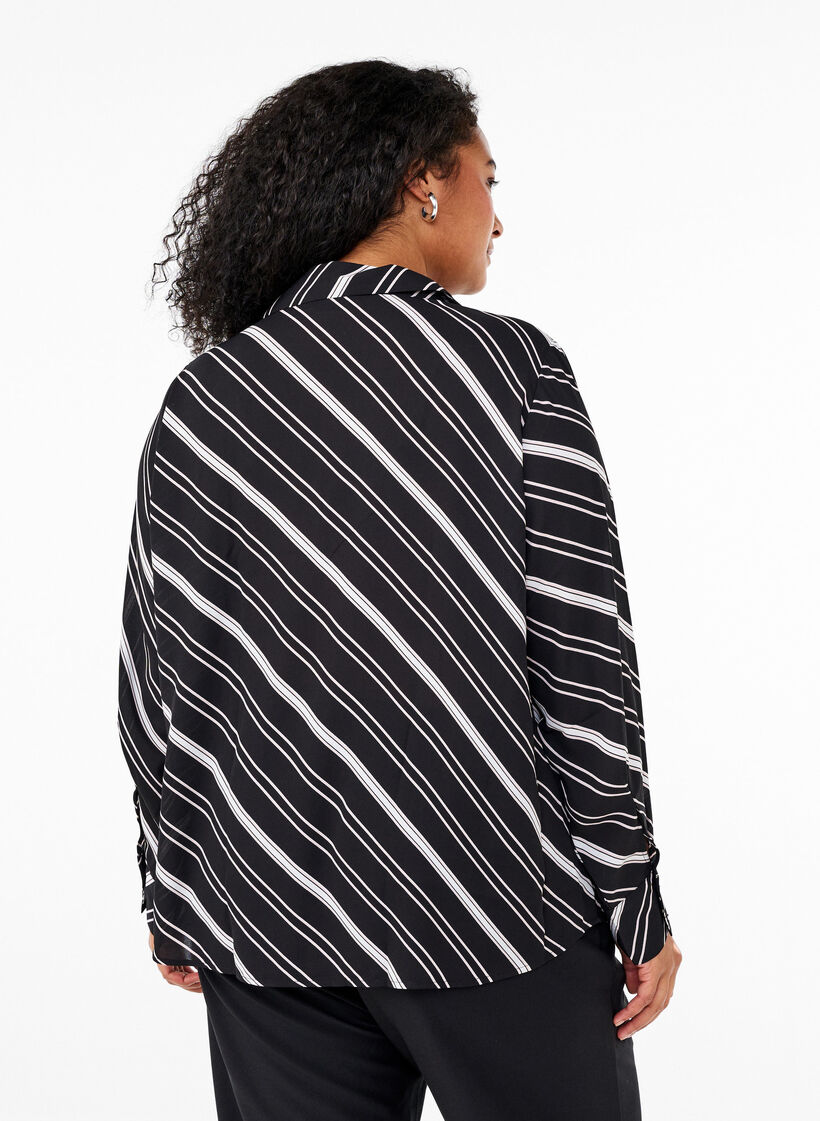 Gemusterte Bluse mit langen Ärmeln, Black Stripe, Model image number 1