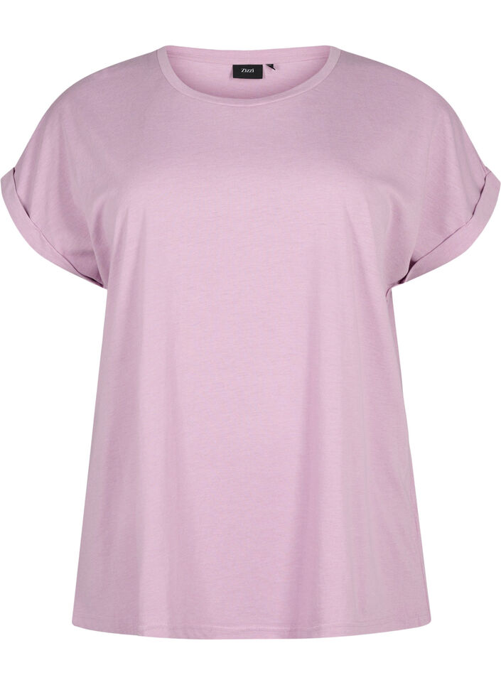Kurz&auml;rmeliges T-Shirt aus einer Baumwollmischung, lila, Packshot image number 0