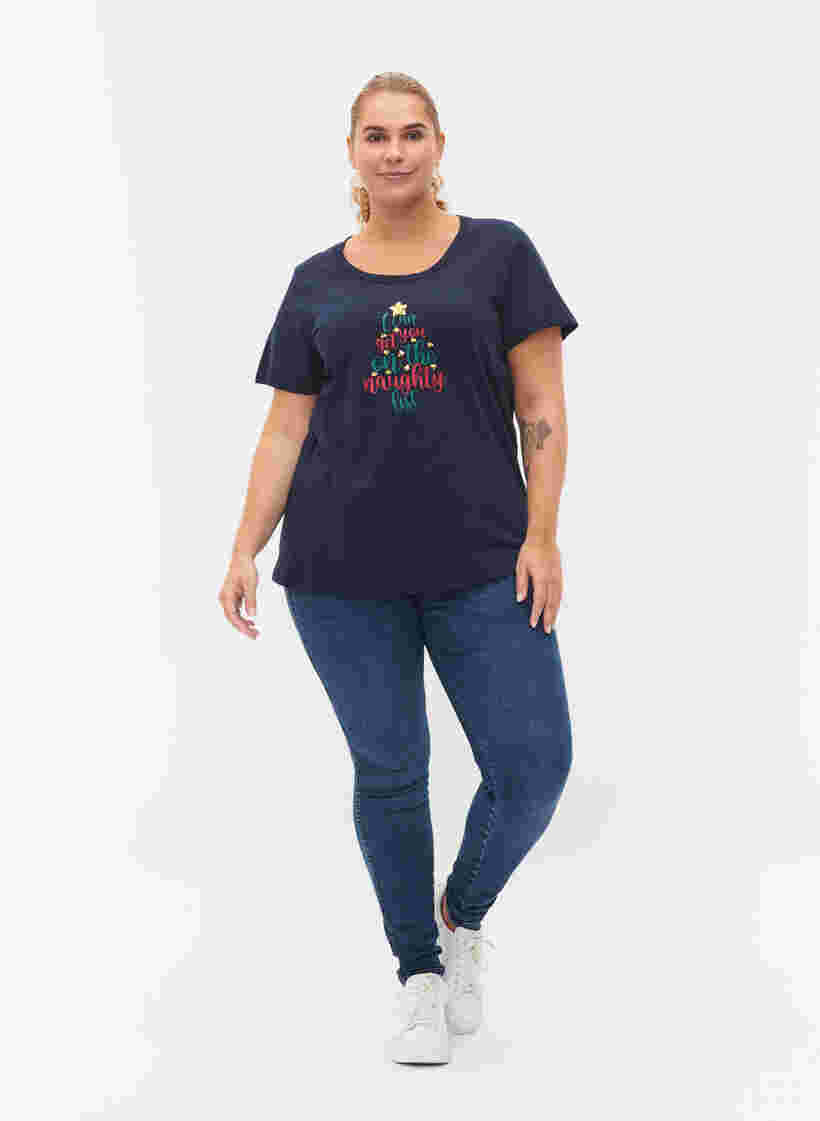 Weihnachts-T-Shirt aus Baumwolle, Navy Blazer Text, Model image number 2