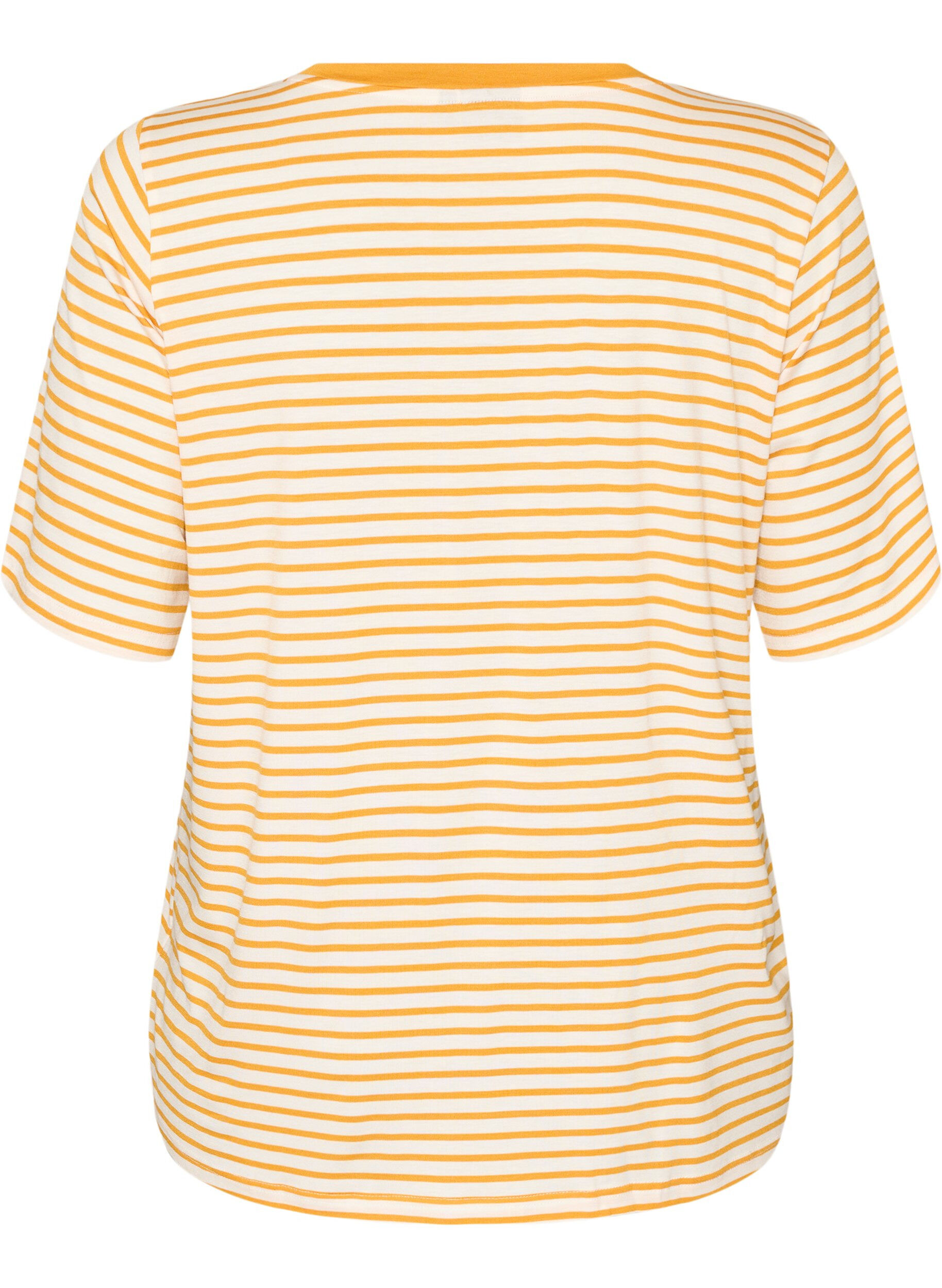 ZizziGestreiftes T-Shirt aus TENCEL&trade; Lyocell, Gelb, Packshot image number 1