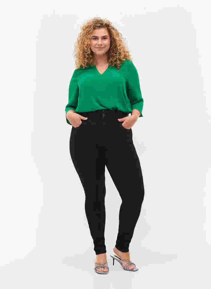 Bluse mit 3/4 Ärmeln und V-Ausschnitt, Jolly Green, Model image number 2