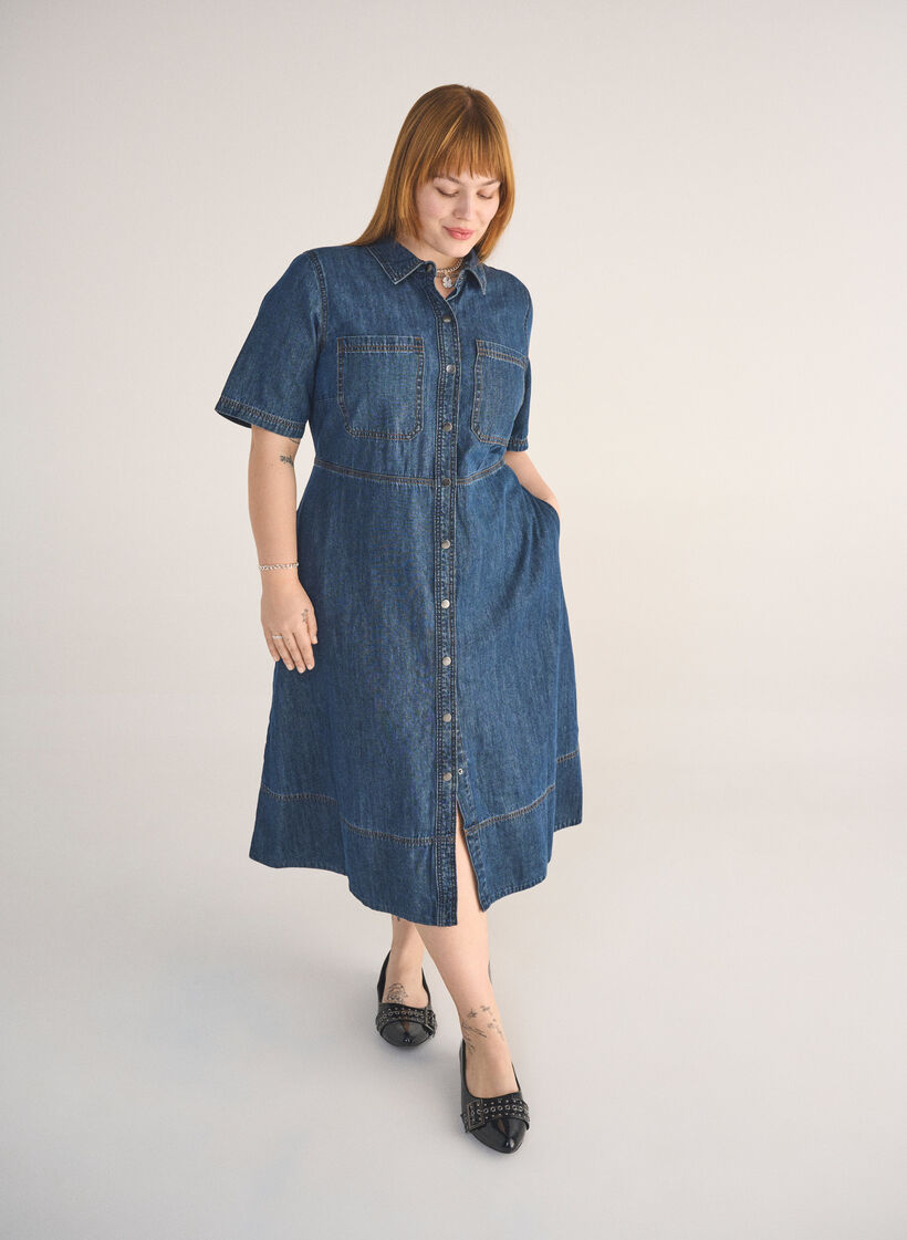 Hemdkleid aus Denim mit kurzen Ärmeln, Blau, Image image number 0