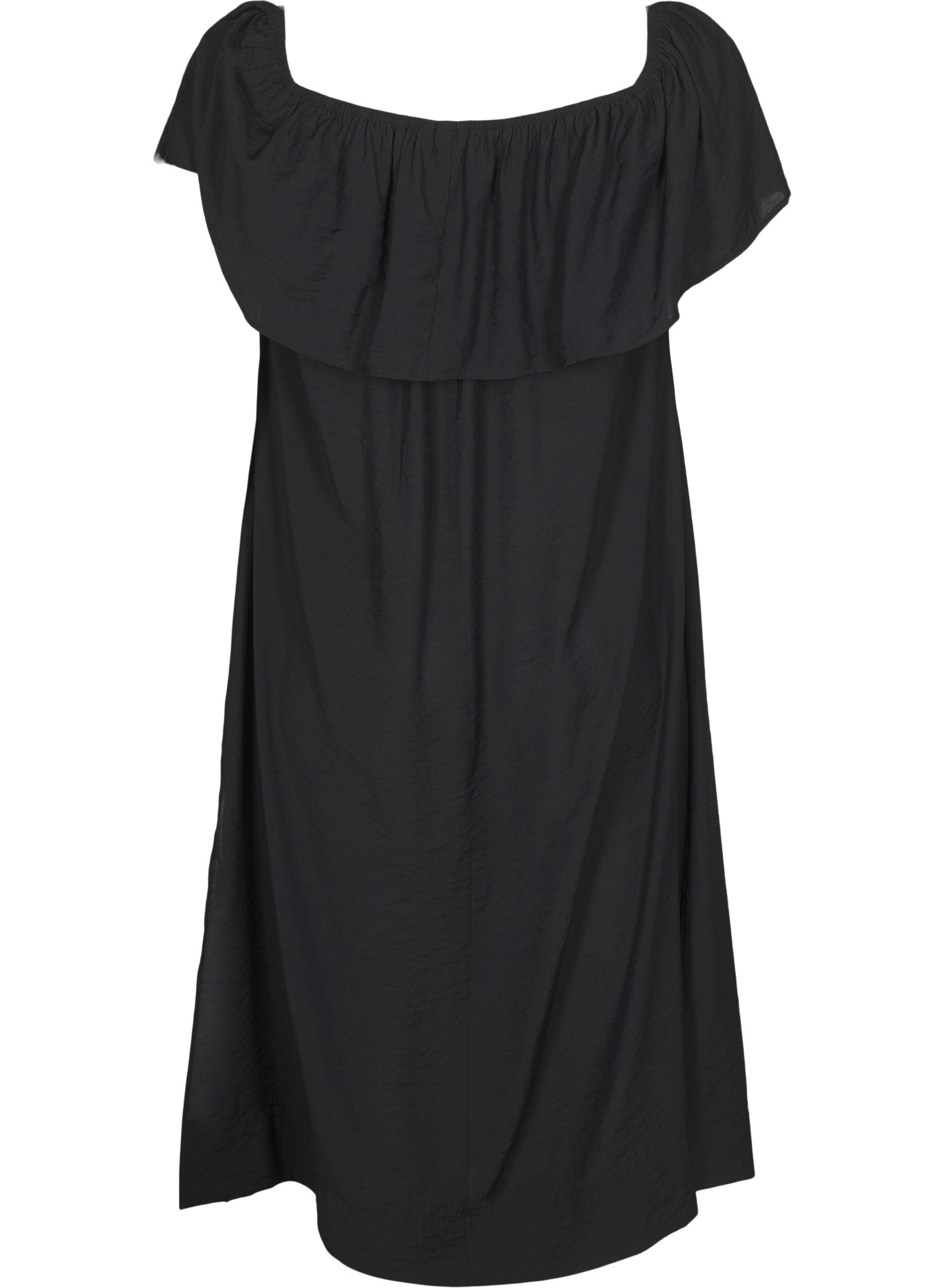 Zizzi Midi-Kleid mit gerafftem Saum und Schlitz., Black, Packshot image number 1