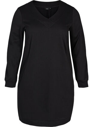 Sweatshirt-Kleid mit V-Ausschnitt, Black, Packshot image number 0