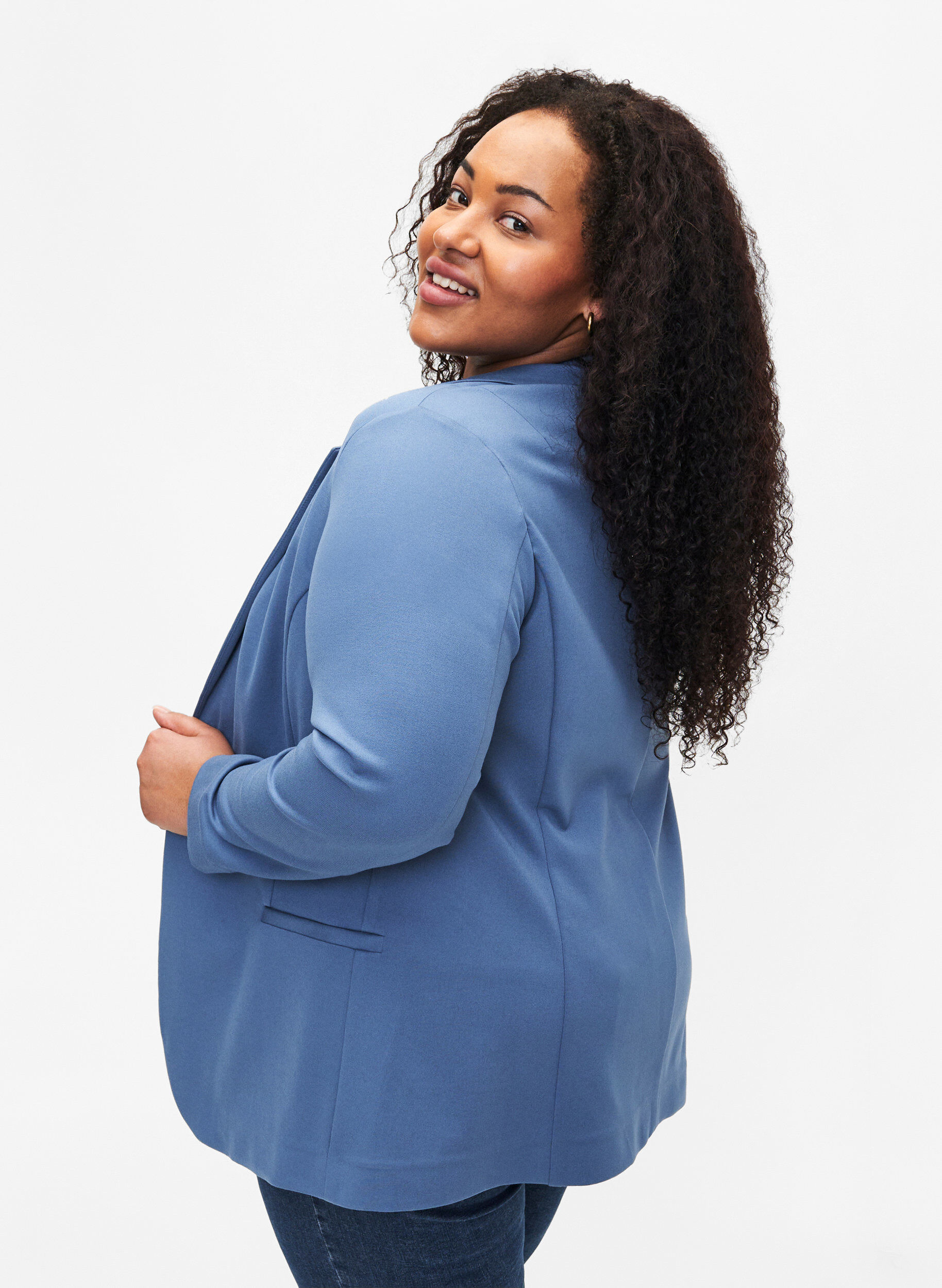 Zizzi Schlichter Blazer mit Knopfverschluss, Blau, Model image number 2