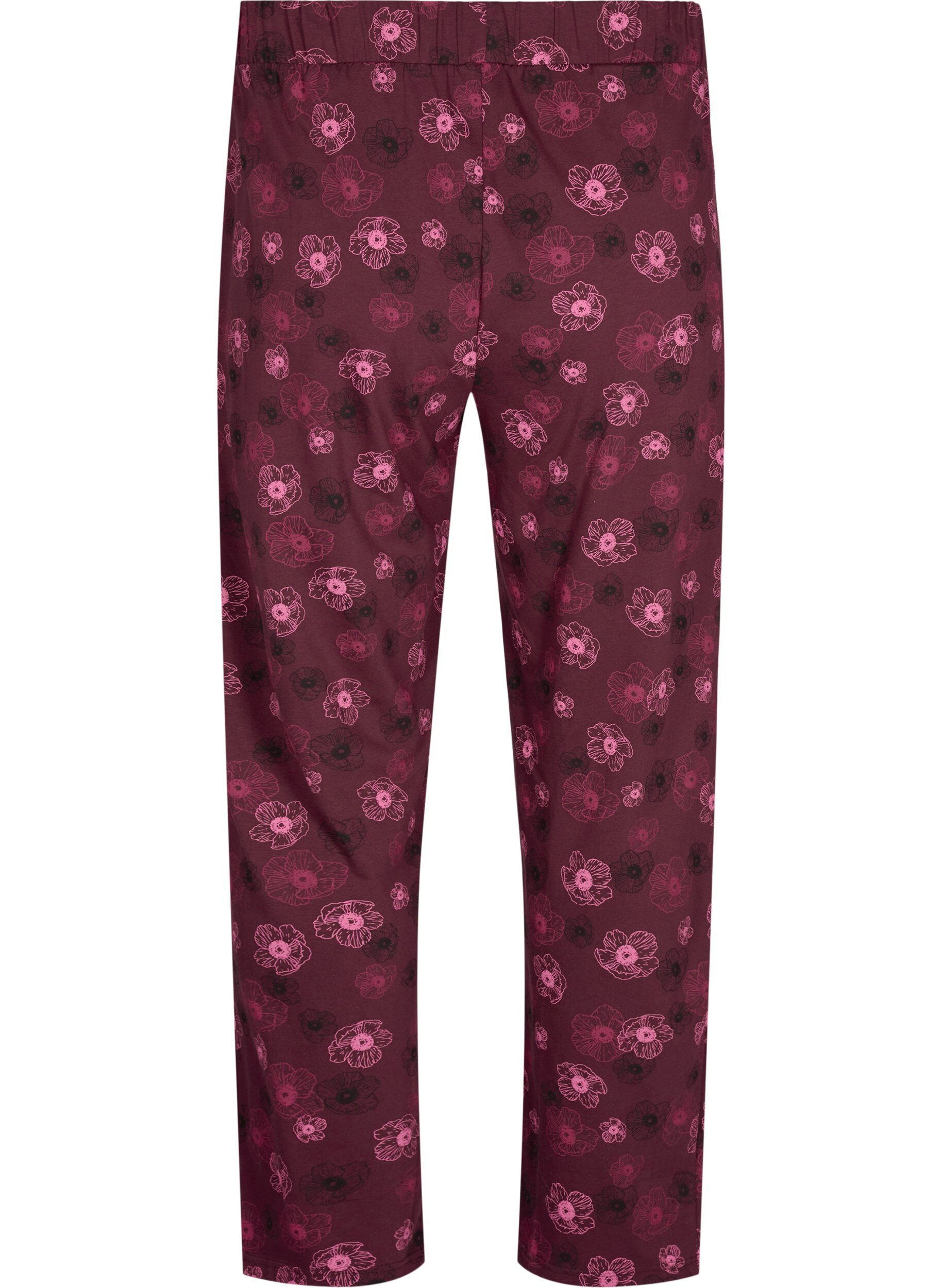 Zizzi Cotton Pyjamas Hose mit Druck, Dunkles Bordeaux, Packshot image number 1