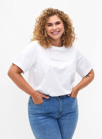 T-Shirt aus Bio-Baumwolle mit Text, White HARMONY, Model