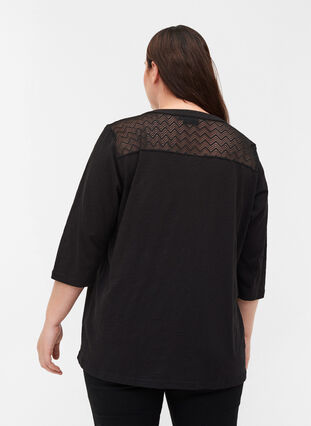 Bluse aus Bio-Baumwolle mit Spitze - Schwarz - Gr. 42-60 - Zizzi