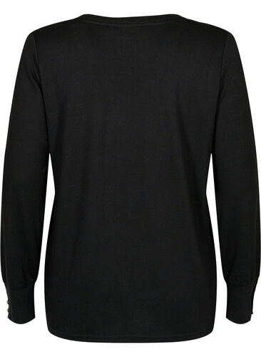 Langärmelige Bluse mit breitem Ärmelaufschlag und Knöpfen, Black, Packshot image number 1