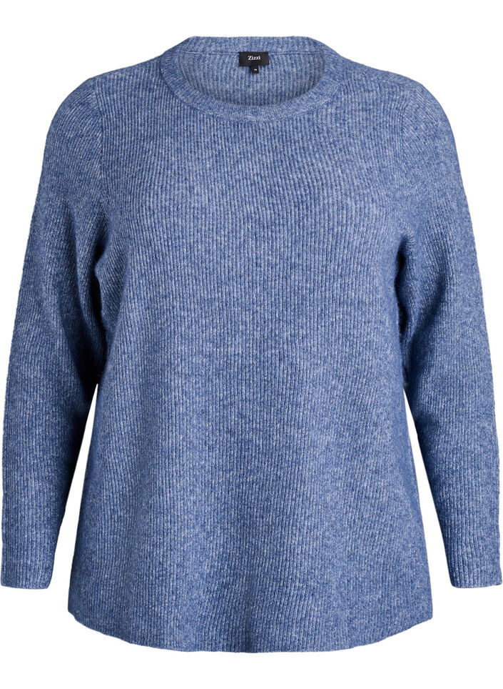 Melierte Strickbluse mit Rundhalsausschnitt, Blau, Packshot image number 0