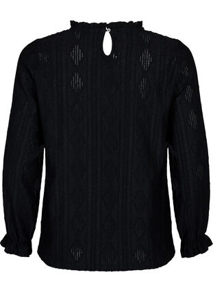 Bluse mit Rüschendetails und einem Ton in Ton gehaltenen Muster, Black, Packshot image number 1