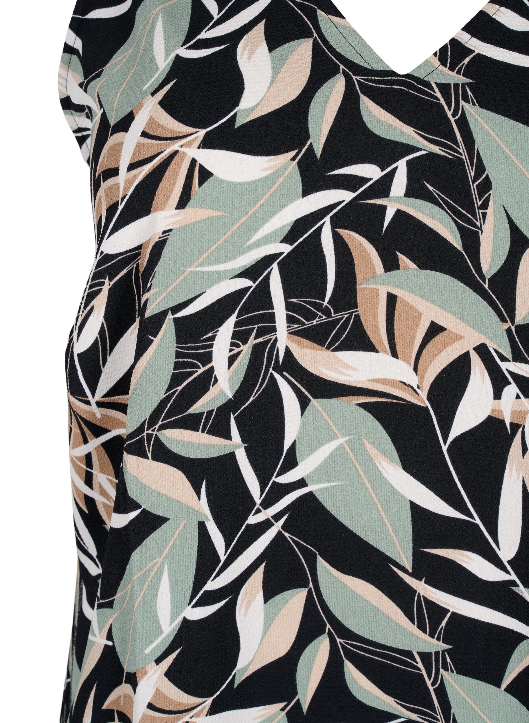 Zizzi Gedrucktes Top mit V-Ausschnitt, Black w. Gr.Leaf AOP, Packshot image number 2