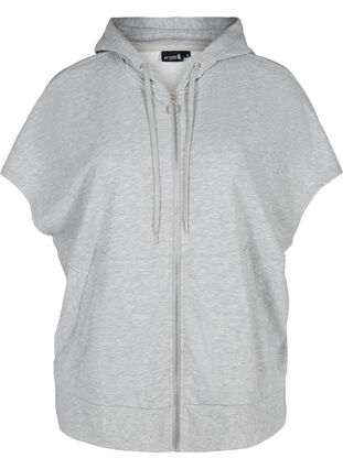 Kurzarm Sweatshirt mit Reißverschluss, Light Grey Melange, Packshot image number 0